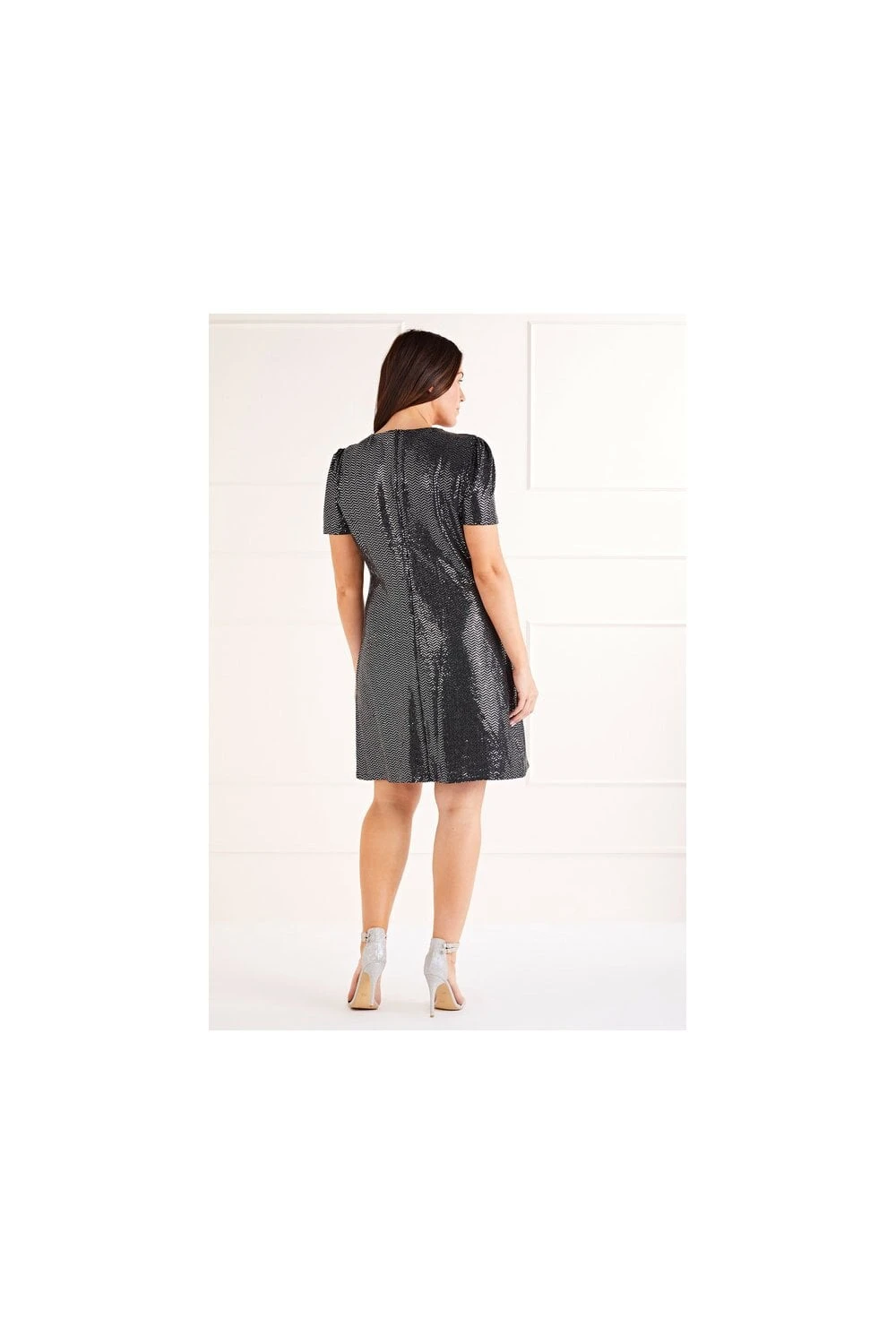 Mela Black Plus Size Metallic Puff Sleeve Dress 3 Mela Black Plus Size Metallic Puff Sleeve Dress - Image 3