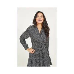 Mela Black Polka Dot Wrap Dress