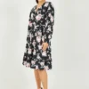 Mela Black Rose Print Frill Layered Hem Dress
