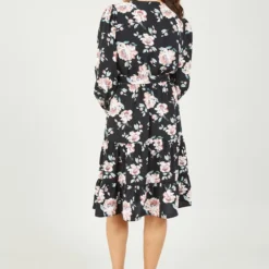 Mela Black Rose Print Frill Layered Hem Dress -Cheap My Dreamy Dress Store mela black rose print frill layered hem dress p10391 111896 image