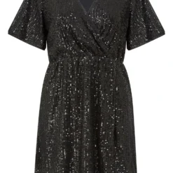 Mela Black Sequin Kimono Sleeve Wrap Dress -Cheap My Dreamy Dress Store mela black sequin kimono sleeve wrap dress p10134 111753 image