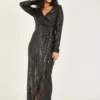 Mela Black Sequin Wrap Maxi Dress