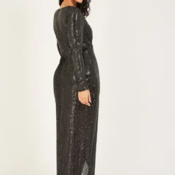 Mela Black Sequin Wrap Maxi Dress -Cheap My Dreamy Dress Store mela black sequin wrap maxi dress p10855 108846 image