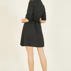 Mela Black Shirt Dress With Gold Buckle Belt -Cheap My Dreamy Dress Store mela black shirt dress with gold buckle belt p179 113477 image