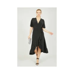 Mela Black Sparkle Frill Wrap Dress -Cheap My Dreamy Dress Store mela black sparkle frill wrap dress p9520 104854 image