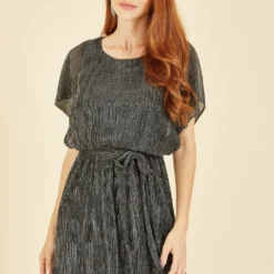 Mela Black Sparkle Kimono Sleeve Skater Dress