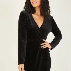 Mela Black Velvet Wrap Dress