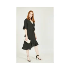 Mela Black Wrap Dropped Sleeve Dress