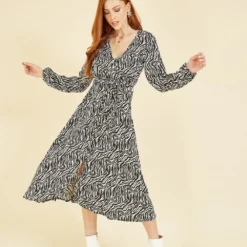 Mela Black Zebra Print Midi Dress