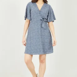 Mela Blue Abstract Dot Wrap Dress