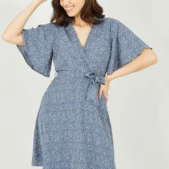 Mela Blue Abstract Dot Wrap Dress -Cheap My Dreamy Dress Store mela blue abstract dot wrap dress p10244 111952 image