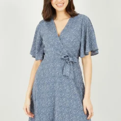 Mela Blue Abstract Dot Wrap Dress -Cheap My Dreamy Dress Store mela blue abstract dot wrap dress p10244 111953 image