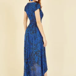 Mela Blue Animal Print Dip Hem Midi Wrap Dress -Cheap My Dreamy Dress Store mela blue animal print dip hem midi wrap dress p15022 126571 image