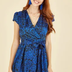 Mela Blue Animal Print Dip Hem Midi Wrap Dress -Cheap My Dreamy Dress Store mela blue animal print dip hem midi wrap dress p15022 126573 image