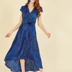 Mela Blue Animal Print Dip Hem Midi Wrap Dress -Cheap My Dreamy Dress Store mela blue animal print dip hem midi wrap dress p15022 126574 image
