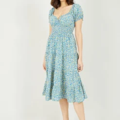 Mela Blue Ditsy Flower Sweetheart Neckline Bardot Dress -Cheap My Dreamy Dress Store mela blue ditsy flower sweetheart neckline bardot dress p12203 112595 image