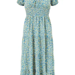 Mela Blue Ditsy Flower Sweetheart Neckline Bardot Dress -Cheap My Dreamy Dress Store mela blue ditsy flower sweetheart neckline bardot dress p12203 112597 image