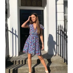 Mela Blue Floral A-line Dress -Cheap My Dreamy Dress Store mela blue floral a line dress p8043 69346 image