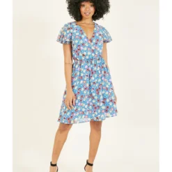 Mela Blue Floral A-line Dress -Cheap My Dreamy Dress Store mela blue floral a line dress p8043 69349 image