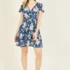 Mela Blue Floral Wrap Over Dress
