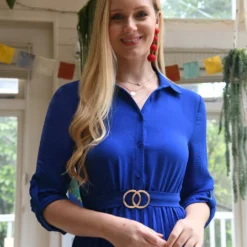 Mela Blue Pleated Skirt Midi Dress With Gold Buckle 5 Mela Blue Pleated Skirt Midi Dress With Gold Buckle -Cheap My Dreamy Dress Store mela blue pleated skirt midi dress with gold buckle p14947 125410 image