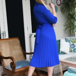 Mela Blue Pleated Skirt Midi Dress With Gold Buckle 6 Mela Blue Pleated Skirt Midi Dress With Gold Buckle -Cheap My Dreamy Dress Store mela blue pleated skirt midi dress with gold buckle p14947 125411 image