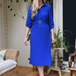 Mela Blue Pleated Skirt Midi Dress With Gold Buckle 7 Mela Blue Pleated Skirt Midi Dress With Gold Buckle -Cheap My Dreamy Dress Store mela blue pleated skirt midi dress with gold buckle p14947 125412 image