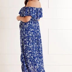 Mela Blue Plus Size Ditsy Floral Bardot Maxi Dress -Cheap My Dreamy Dress Store mela blue plus size ditsy floral bardot maxi dress p8131 116056 image
