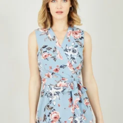 Mela Blue Rose Garden Wrap Over Sleeveless Midi Dress -Cheap My Dreamy Dress Store mela blue rose garden wrap over sleeveless midi dress p12205 112583 image