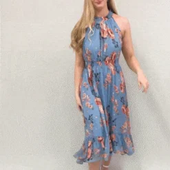 Cheap My Dreamy Dress Store -Cheap My Dreamy Dress Store mela blue rose halter neck dipped midi dress p12022 115806 image