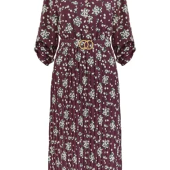 Mela Burgundy Ditsy Daisy Pleated Midi Dress With Gold Buckle Dress -Cheap My Dreamy Dress Store mela burgundy ditsy daisy pleated midi dress with gold buckle dress p16132 130579 image