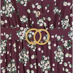 Mela Burgundy Ditsy Daisy Pleated Midi Dress With Gold Buckle Dress -Cheap My Dreamy Dress Store mela burgundy ditsy daisy pleated midi dress with gold buckle dress p16132 130580 image