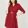 Mela Burgundy Gold Belted Shirt Dress