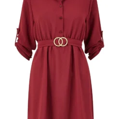 Mela Burgundy Gold Belted Shirt Dress -Cheap My Dreamy Dress Store mela burgundy gold belted shirt dress p11275 116052 image