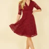 Mela Burgundy Lace Skater Dress