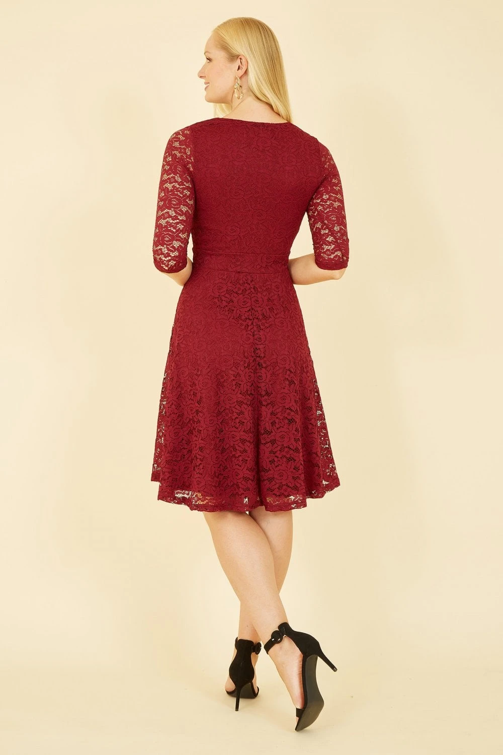 Mela Burgundy Lace Skater Dress 4 Mela Burgundy Lace Skater Dress - Image 4