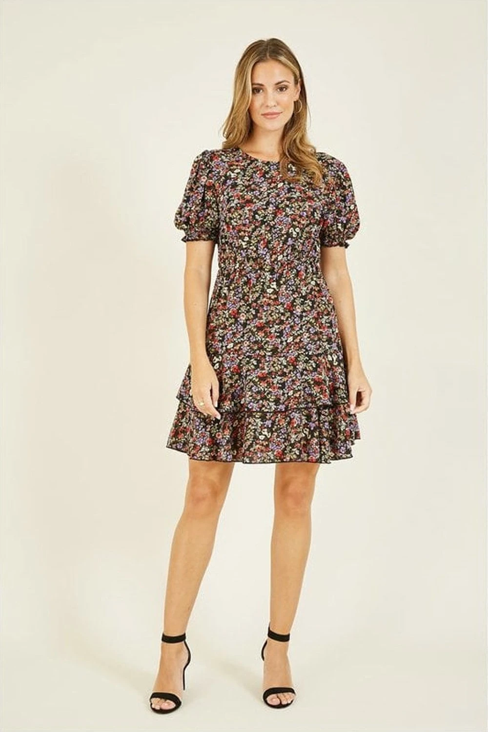 Mela Ditsy Print Skater Dress With Frill Detail 1 Mela Ditsy Print Skater Dress With Frill Detail