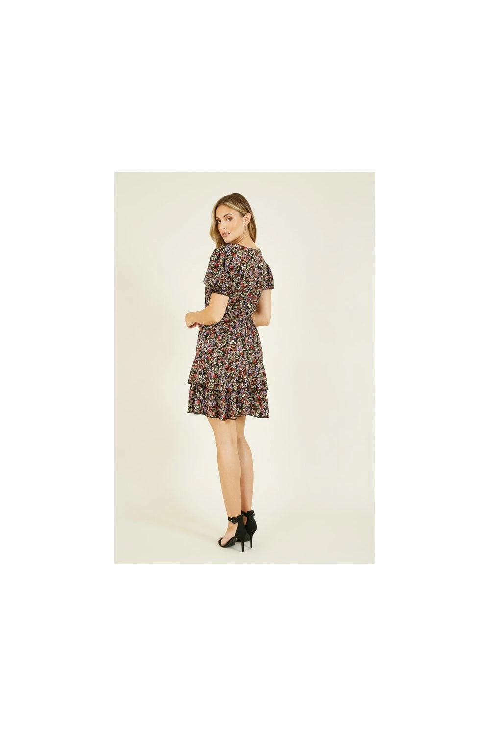 Mela Ditsy Print Skater Dress With Frill Detail 4 Mela Ditsy Print Skater Dress With Frill Detail - Image 4