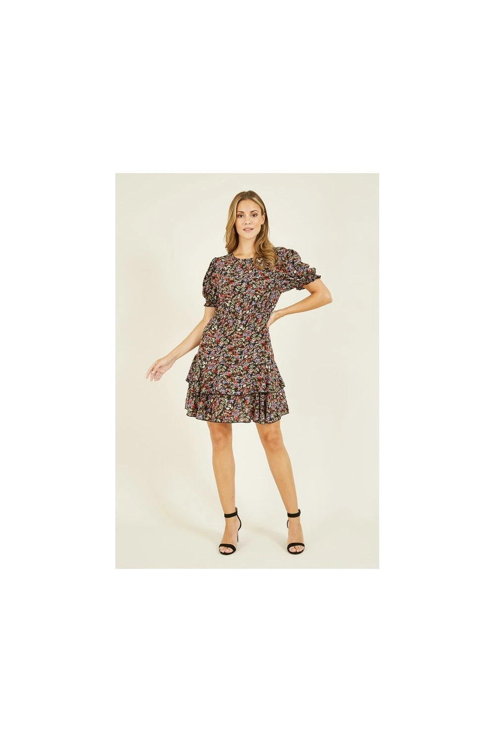 Mela Ditsy Print Skater Dress With Frill Detail 3 Mela Ditsy Print Skater Dress With Frill Detail - Image 3