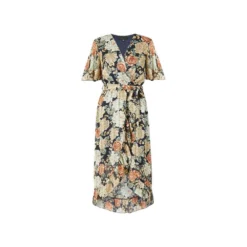 Mela Floral Lurex Print Wrap Over Midi Dress -Cheap My Dreamy Dress Store mela floral lurex print wrap over midi dress p103 386 image