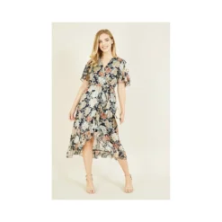 Mela Floral Lurex Print Wrap Over Midi Dress -Cheap My Dreamy Dress Store mela floral lurex print wrap over midi dress p103 388 image