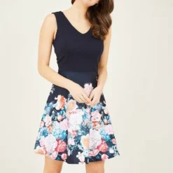 Mela Floral Print V Front Skater Dress