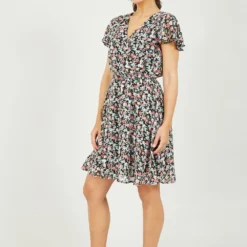 Mela Floral Print Wrap Skater Dress