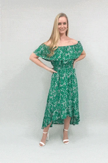 Mela Green Bardot Asymmetric Maxi Dress 2 Mela Green Bardot Asymmetric Maxi Dress - Image 2