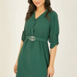 Mela Green Belted Shirt Dress