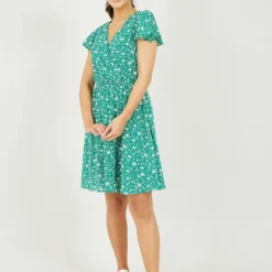 Mela Green Ditsy Floral Skater Dress