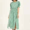 Mela Green Ditsy Print Midi Dress