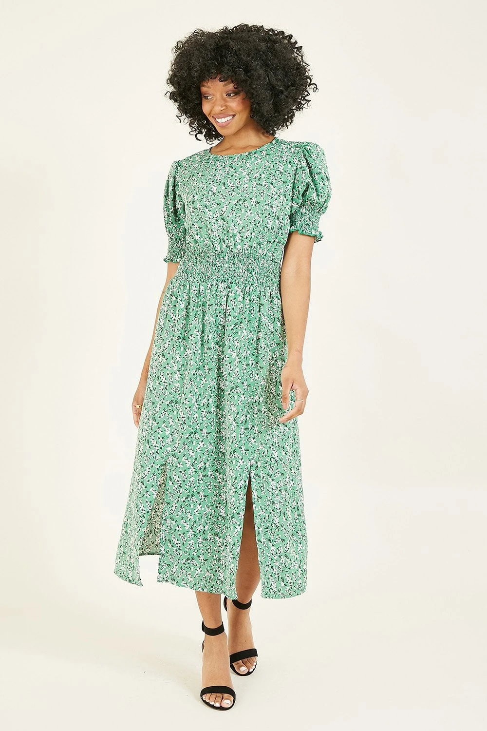 Mela Green Ditsy Print Midi Dress 1 Mela Green Ditsy Print Midi Dress