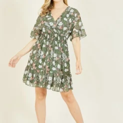 Mela Green Floral Print Wrap Dress