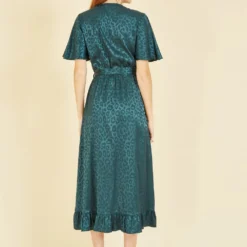 Mela Green Jacquard Leopard Print Wrap Midi Dress -Cheap My Dreamy Dress Store mela green jacquard leopard print wrap midi dress p15314 127737 image